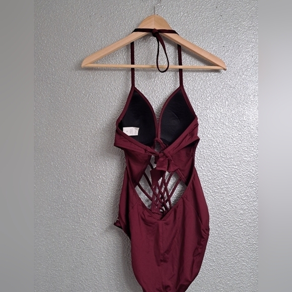 Maroon One Piece With Strappy Cut Outs - Picture 3 of 5
